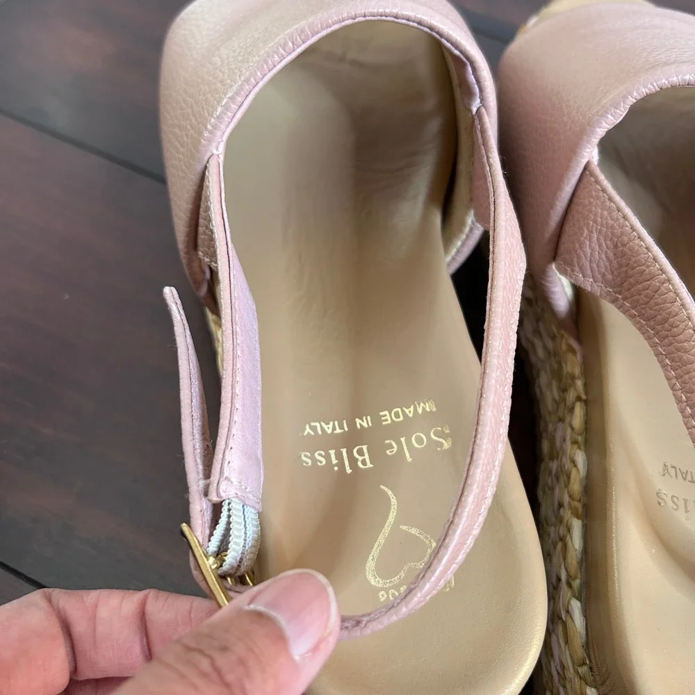 Sole Bliss Brandy Platform Espadrille Sandals Women size 37 Bunion Bed Leather